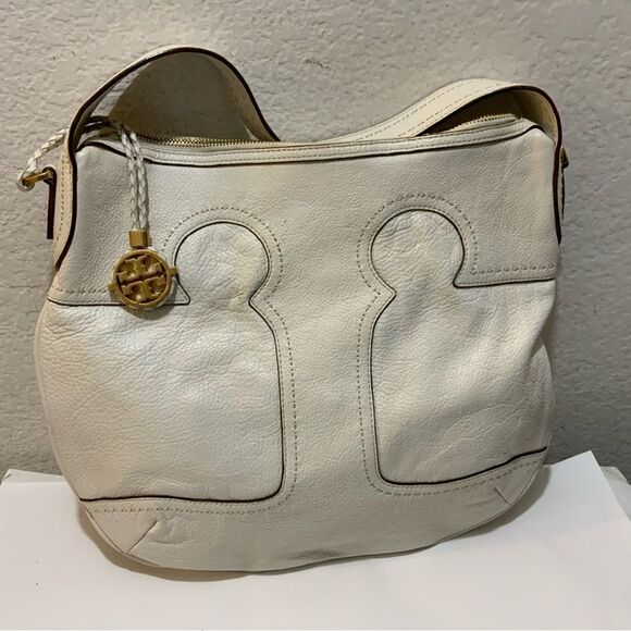 TORY BURCH AMALIE  WHITE PEBBLED LEATHER SATCHEL DOCTOR BAG - Picture 2 of 11